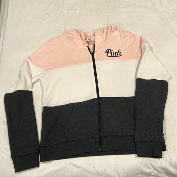 PINK Victoria's Secret Tops - Victoria Secret pink/ grey white zip up